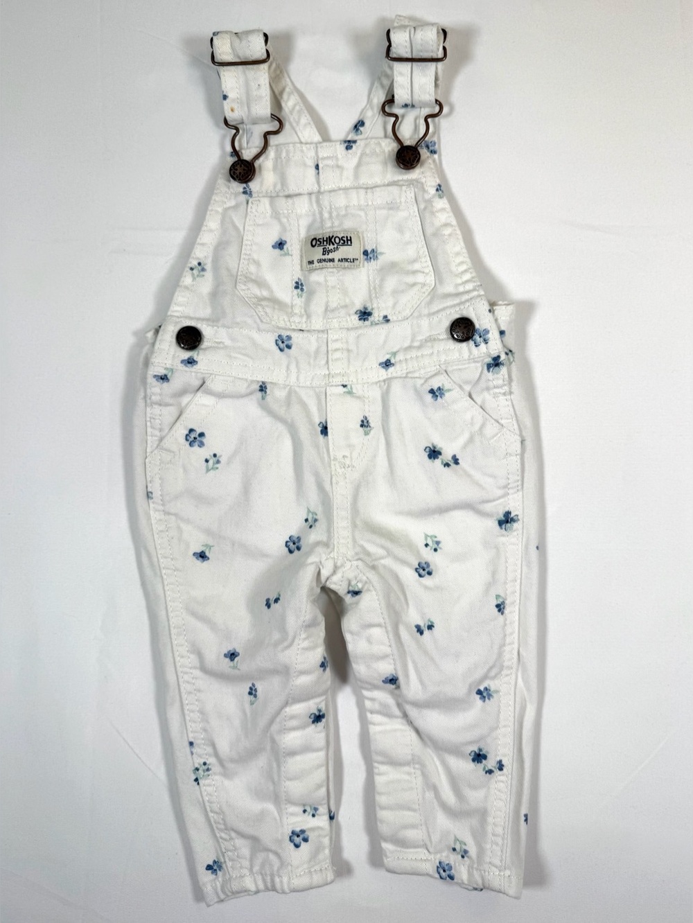 OSHKOSH B’GOSH Baby Floral Denim Overalls White Blue Ditsy Print 6 Months Cotton